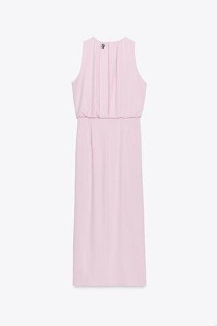 ZARA ПЛАТЬЕ МИДИ СО СБОРКАМИ, РОЗОВЫЙ