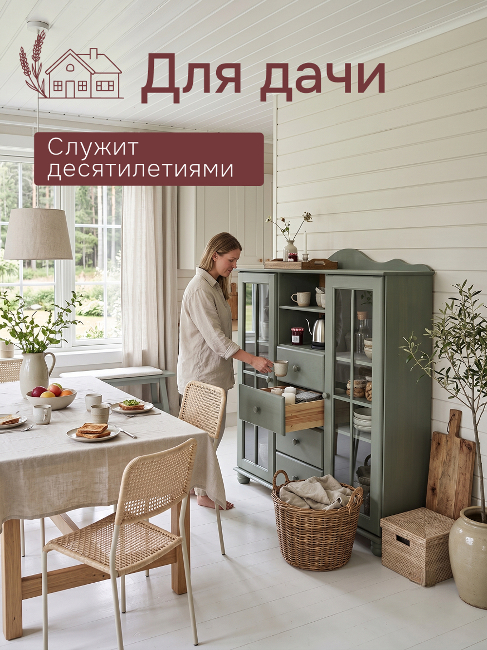 Шкаф, 113х32х128, Бритта, массив сосны, зеленый, Dipriz