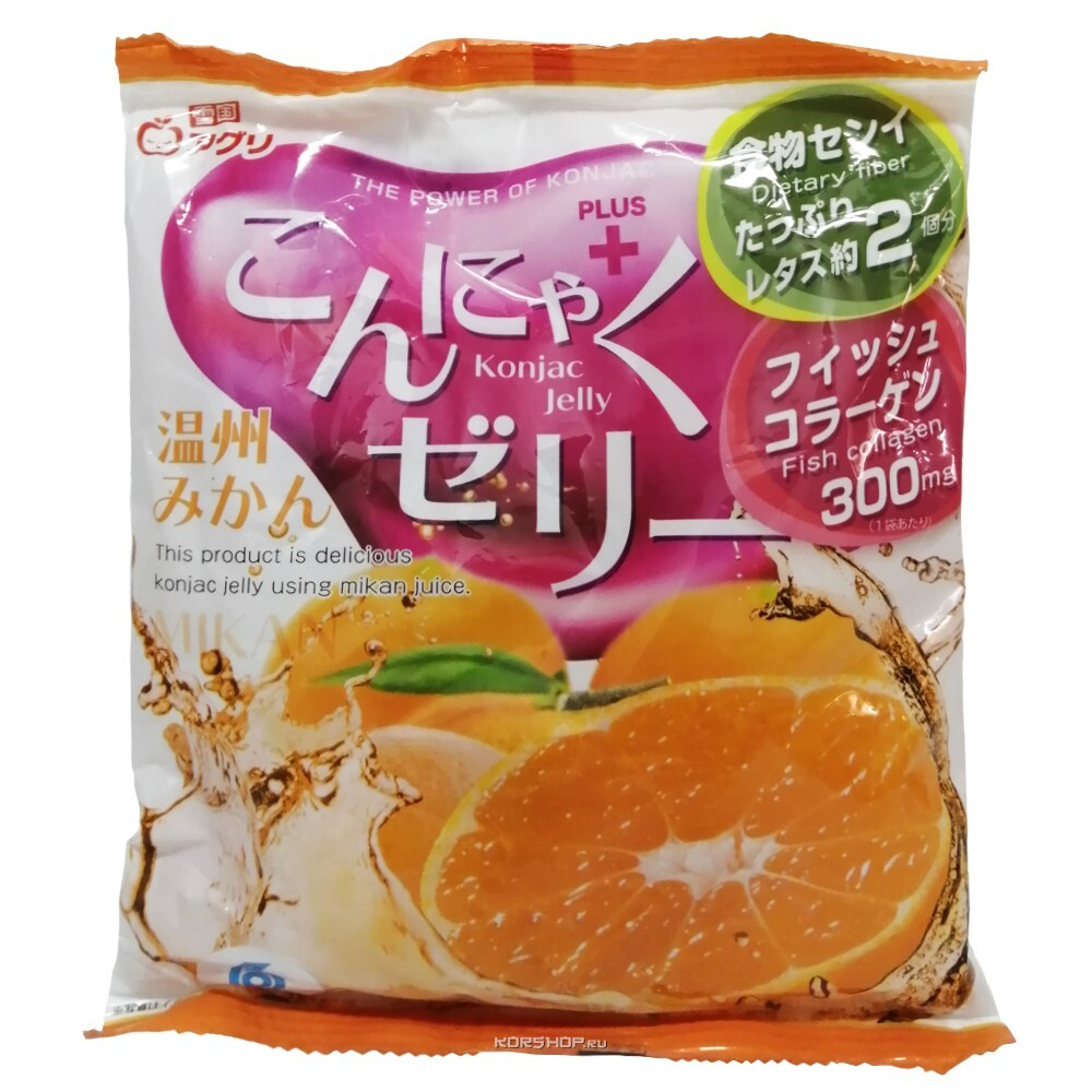 Желе порционное Конняку со вкусом мандарина и коллагеном 96 г Yukiguni Aguri