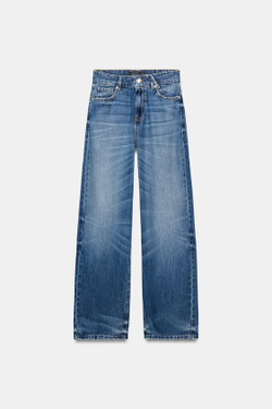 ZARA ДЖИНСЫ Z1975 STRAIGHT FIT С ВЫСОКОЙ ПОСАДКОЙ, ВЫЦВЕТШИЙ СИНИЙ