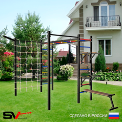 Уличная шведская стенка Sv Sport рукоход с комплектом турник прямой 2шт У5477 (Брусья/Стойка/Скамья/Кронш бокс/Сетка)