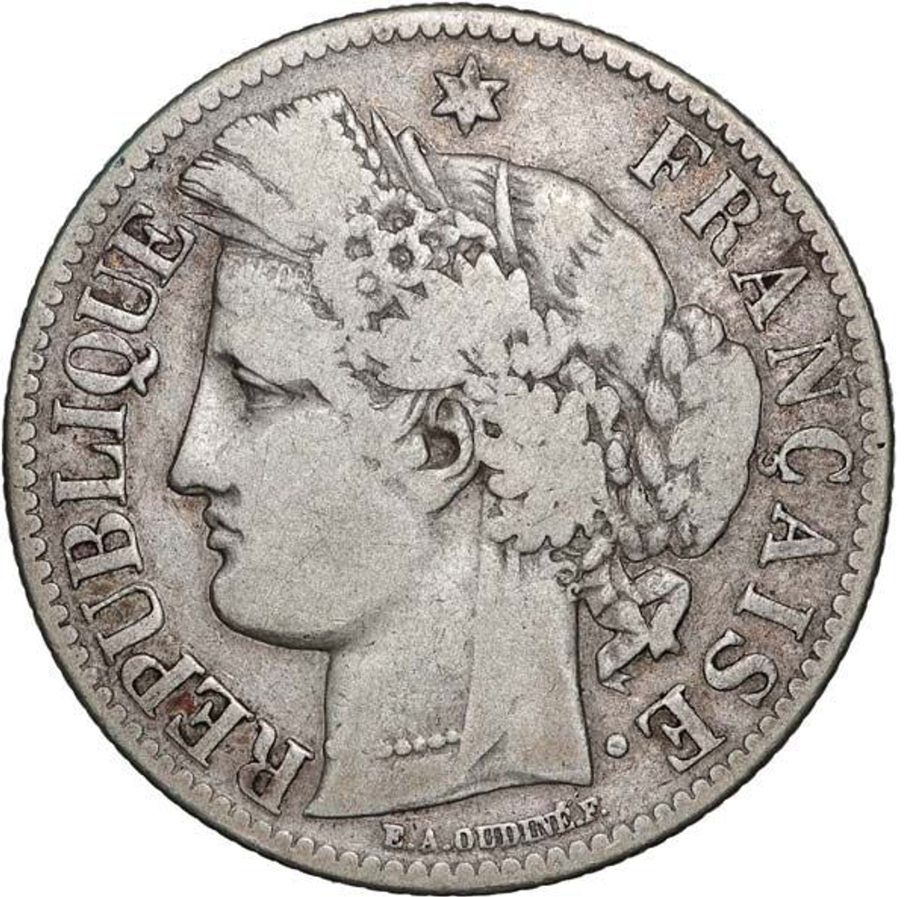 France, 2 Francs, 1871 – "Cérès" (Paris Mint), VF