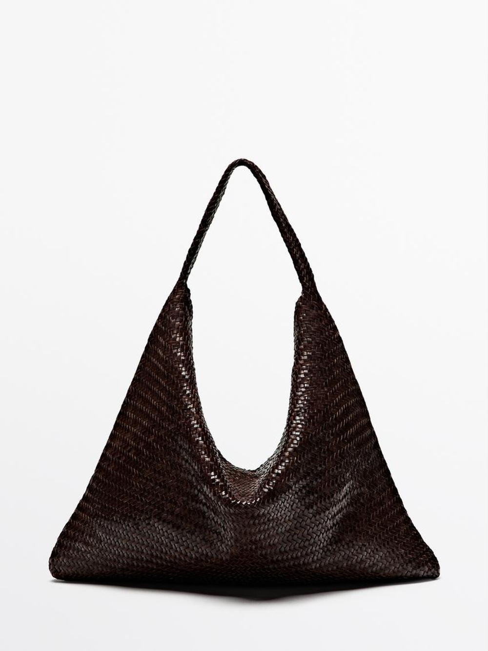 Massimo Dutti Большая плетеная сумка-шопер из кожи наппа, коричневый