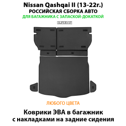 Коврики ЭВА в багажник с накладками на задние сидения для Nissan Qashqai II (13-22г.) российская сборка авто