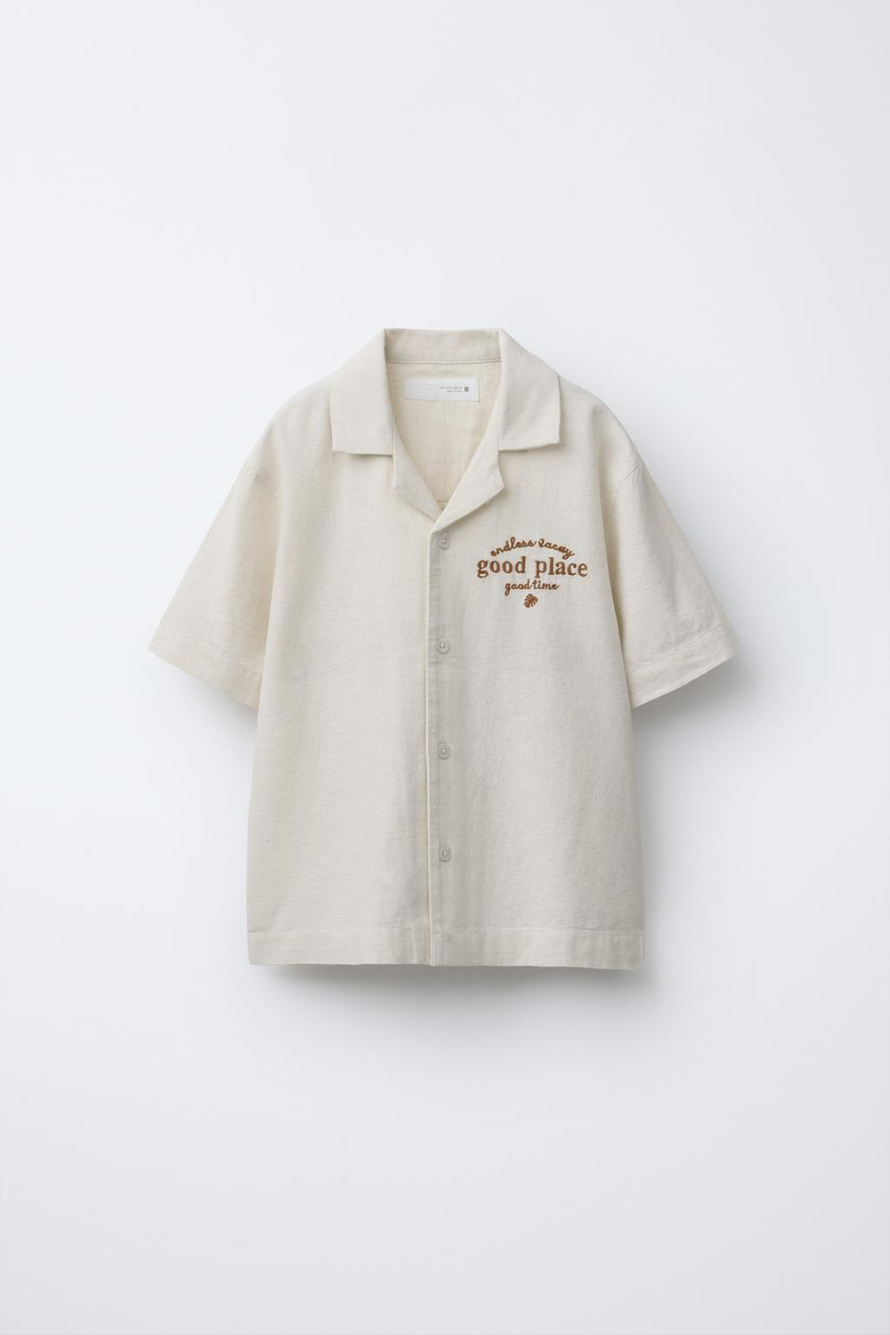 ZARA РУБАШКА С ВЫШИТОЙ НАДПИСЬЮ, ЭКРЮ