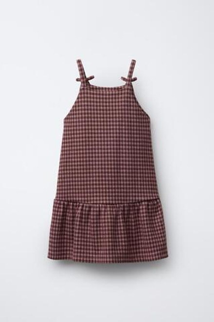 ZARA САРАФАН В КЛЕТКУ С БАНТАМИ, РОЗОВЫЙ