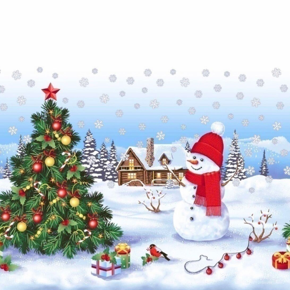 Мешок новогодний подарочный Деда Мороза 30*50 см х/б "Снеговик и елка" LAV (ANNA LUKOSHINA)