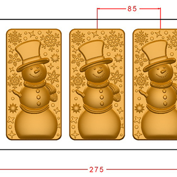 878 | Форма для шоколадных плиток &quot;Новогодний снеговичок&quot; (275*175 мм)