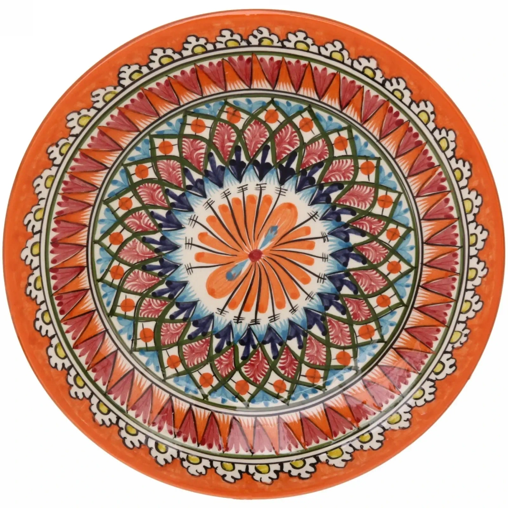 Тарелка плоская 28см оранжевая Риштанская Керамика