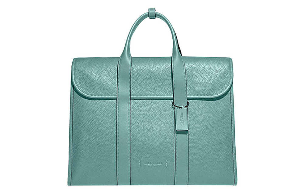 COACH Gotham Pebbled Leather Portable Crossbody Briefcase Laptop Bag Large Men"s Metal Mint Green