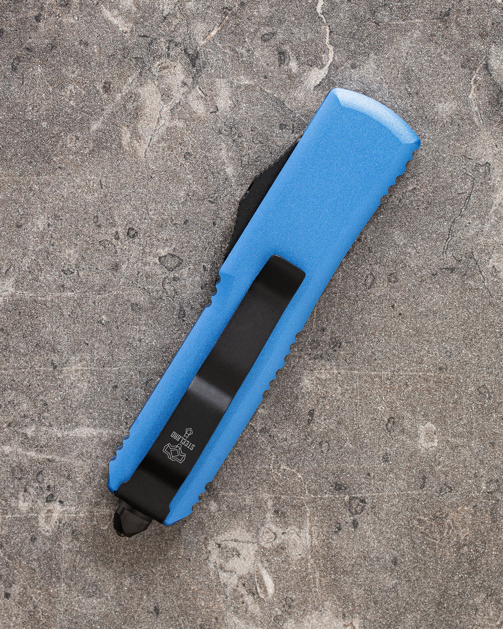 Автоматический складной нож SteelBro UTX-85 T/E Light Blue Tanto Black 233-1LBL (голубой) фронталка/выкидуха