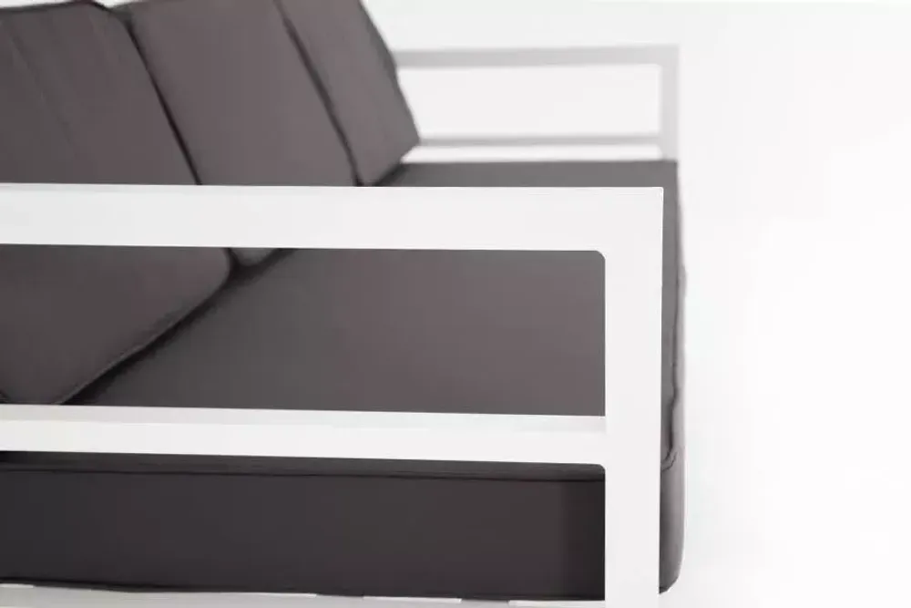 "Эстелья" диван 3-местный, каркас алюминий белый муар, ткань темно-серая 027