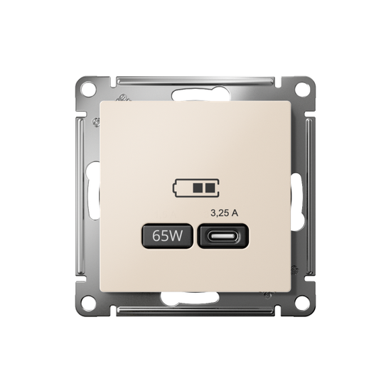 Розетка USB AtlasDesign тип C 65Вт QC PD высокоскор. ЗУ механизм беж. SE ATN000227