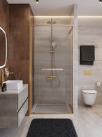 Душевая дверь Cezares LUX 90 B-FS-1-90-C-BORO стекло прозрачное/профиль брашированное золото