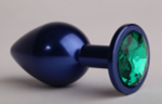 Синяя анальная пробка с зеленым кристаллом - 8,2 см. (Цвет: зеленый)