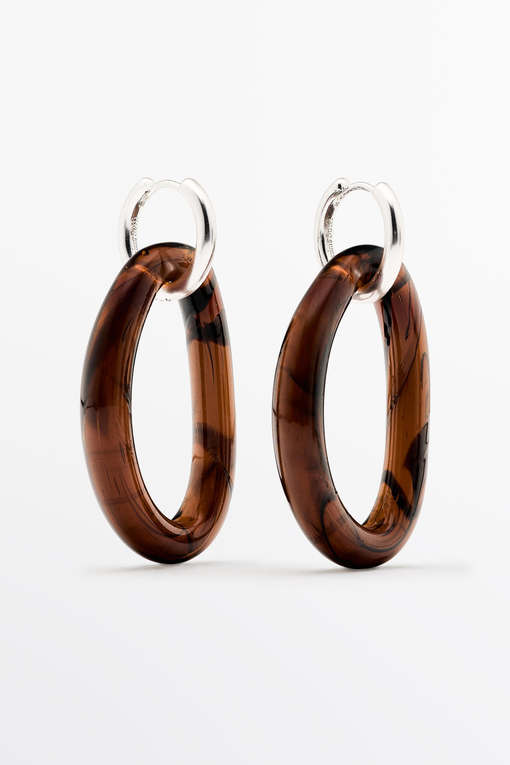 Massimo Dutti Стеклянные серьги-кольца, карамельный