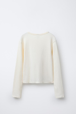 ZARA ФУТБОЛКА В РУБЧИК С СЕРДЦАМИ, ЭКРЮ