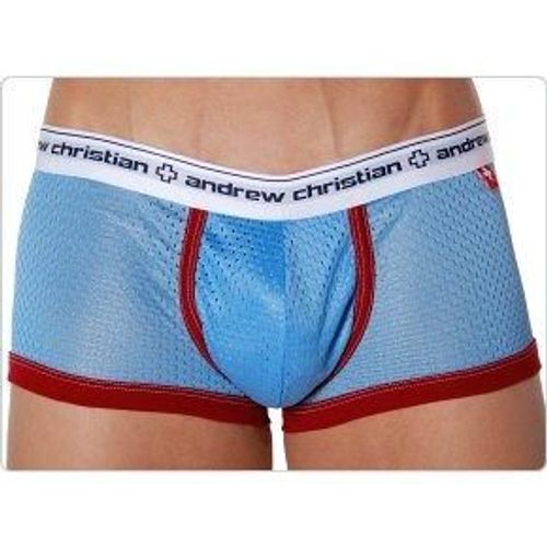 Мужские трусы боксеры голубые в сетку Andrew Christian Sports Mesh Boxer Sky Blue   15143