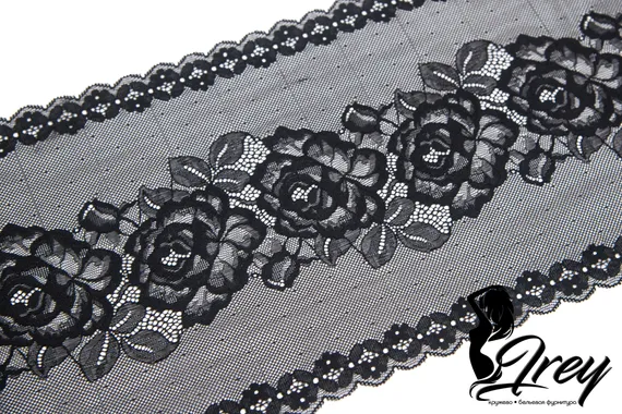 03-105 Кружево эластичное 20 см, черный 170