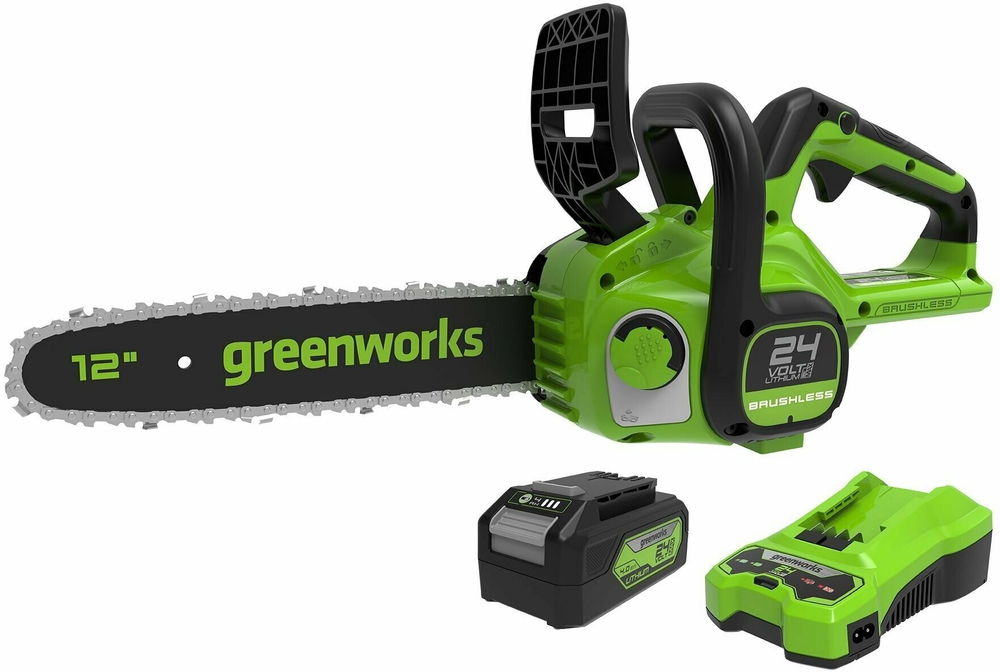 Цепная пила аккумуляторная GREENWORKS GD24CS30 24В,3/8-1,1-45,30см,б/щ,без АКБ и ЗУ (2007007)