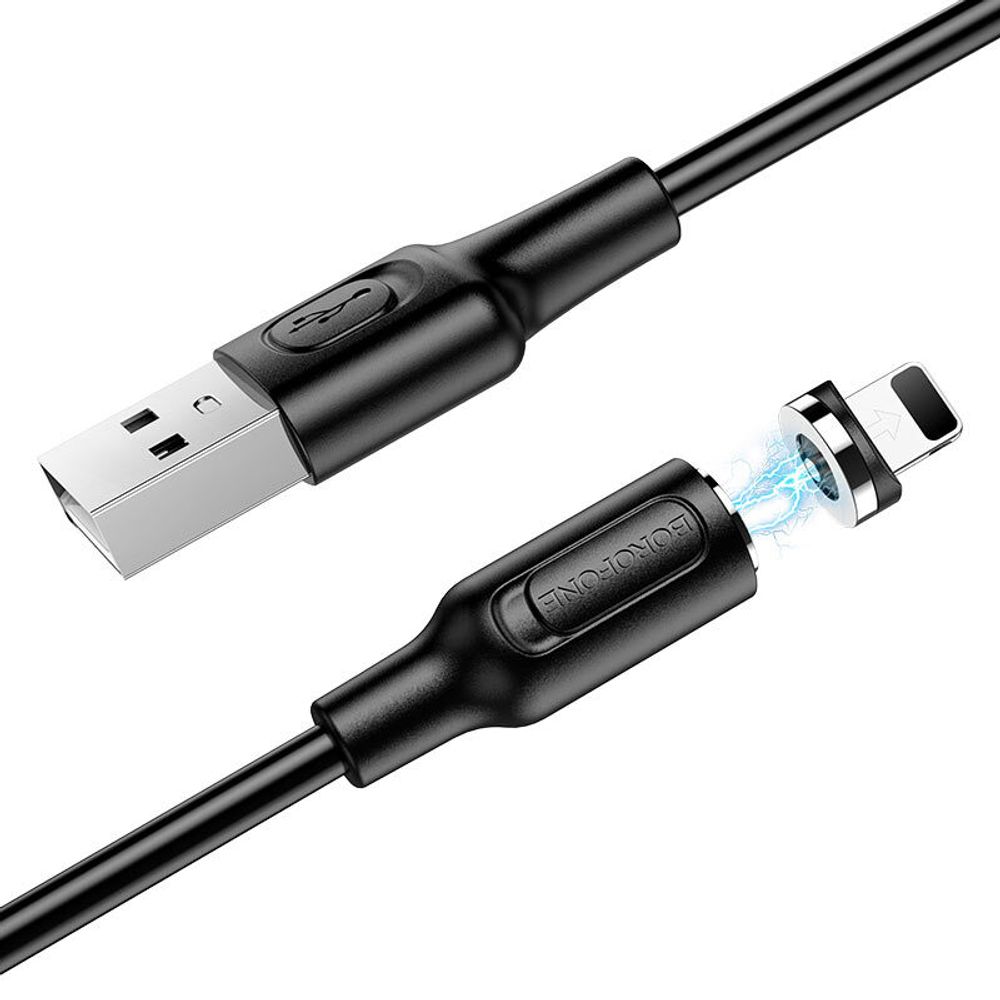Кабель Borofone BX41 USB-Lightning 2.4А 1м магнитный PVC Black