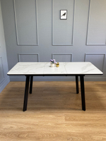 Стол обеденный, кухонный раздвижной KENNER AA1200 черный/керамика мрамор белый