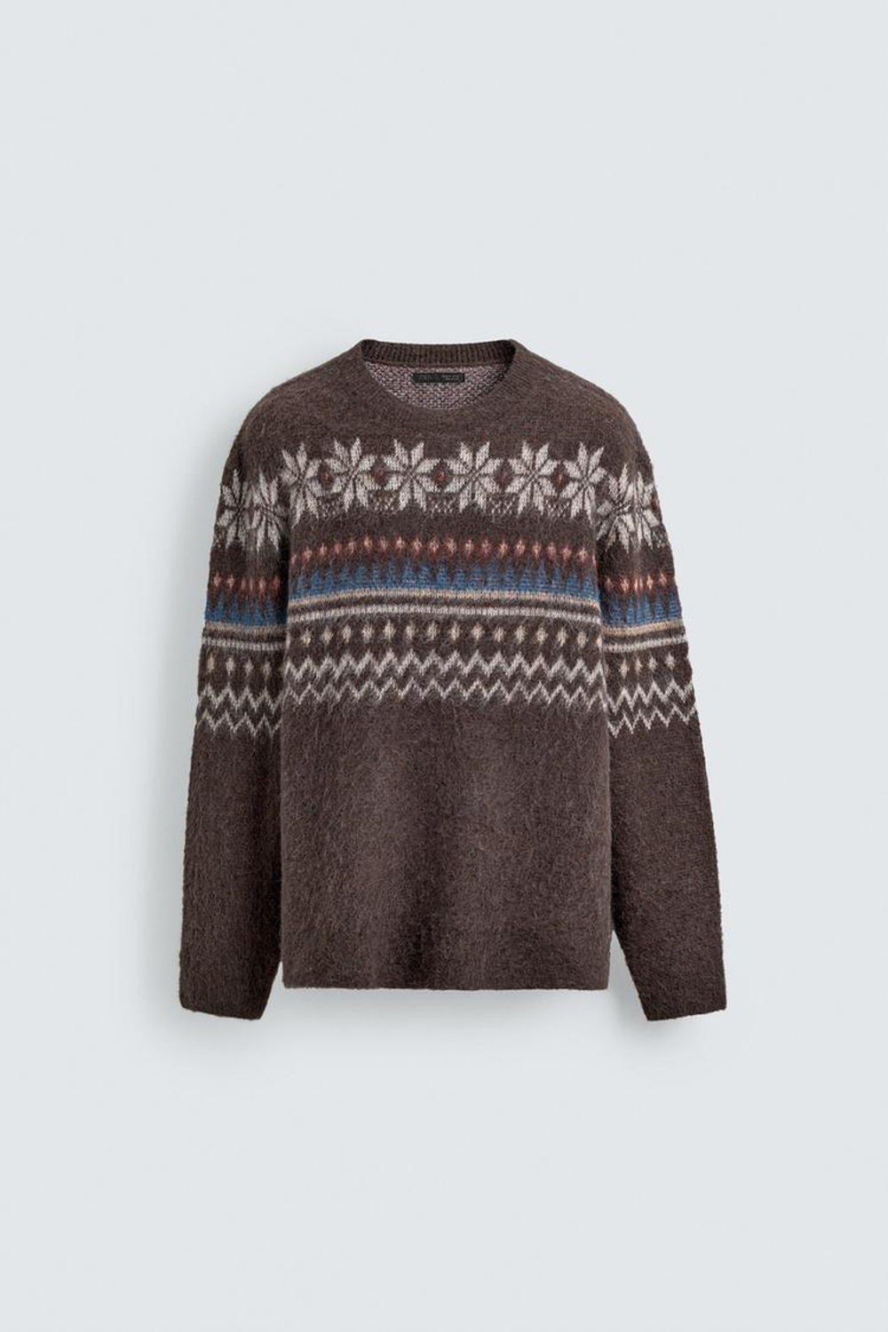 ZARA СВИТЕР JACQUARD С ГЕОМЕТРИЧЕСКОЙ ТЕКСТУРОЙ, КОРИЧНЕВЫЙ