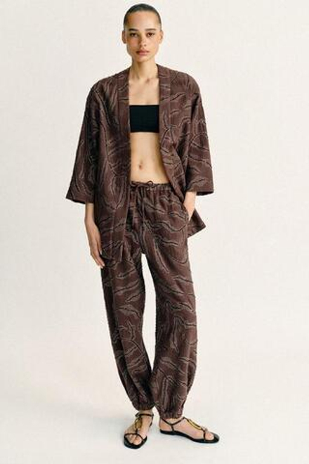 ZARA ШАРОВАРЫ ИЗ МЕТАЛЛИЗИРОВАННОЙ ТКАНИ С ПАЙЕТКАМИ, КОРИЧНЕВЫЙ