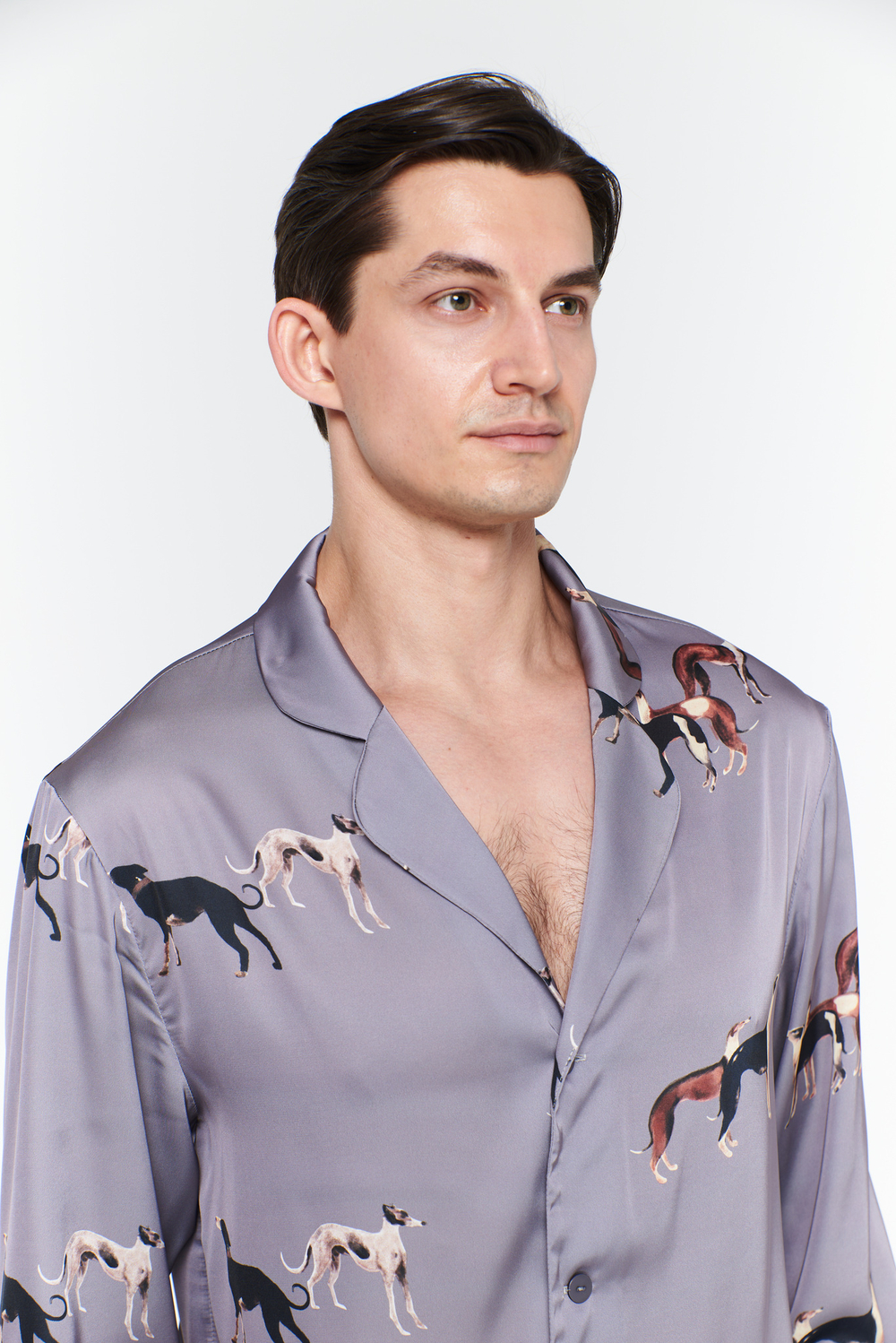 Шелковый мужской костюм с борзыми серебро 50 -52 L