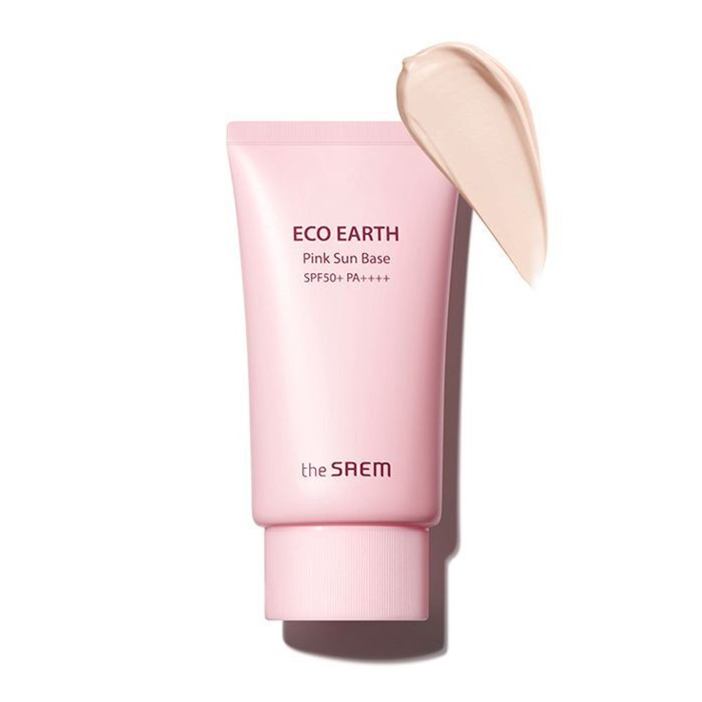 The Saem Eco Earth Pink Sun Base SPF 50+ PA++++ солнцезащитная крем-база с каламиновой пудрой