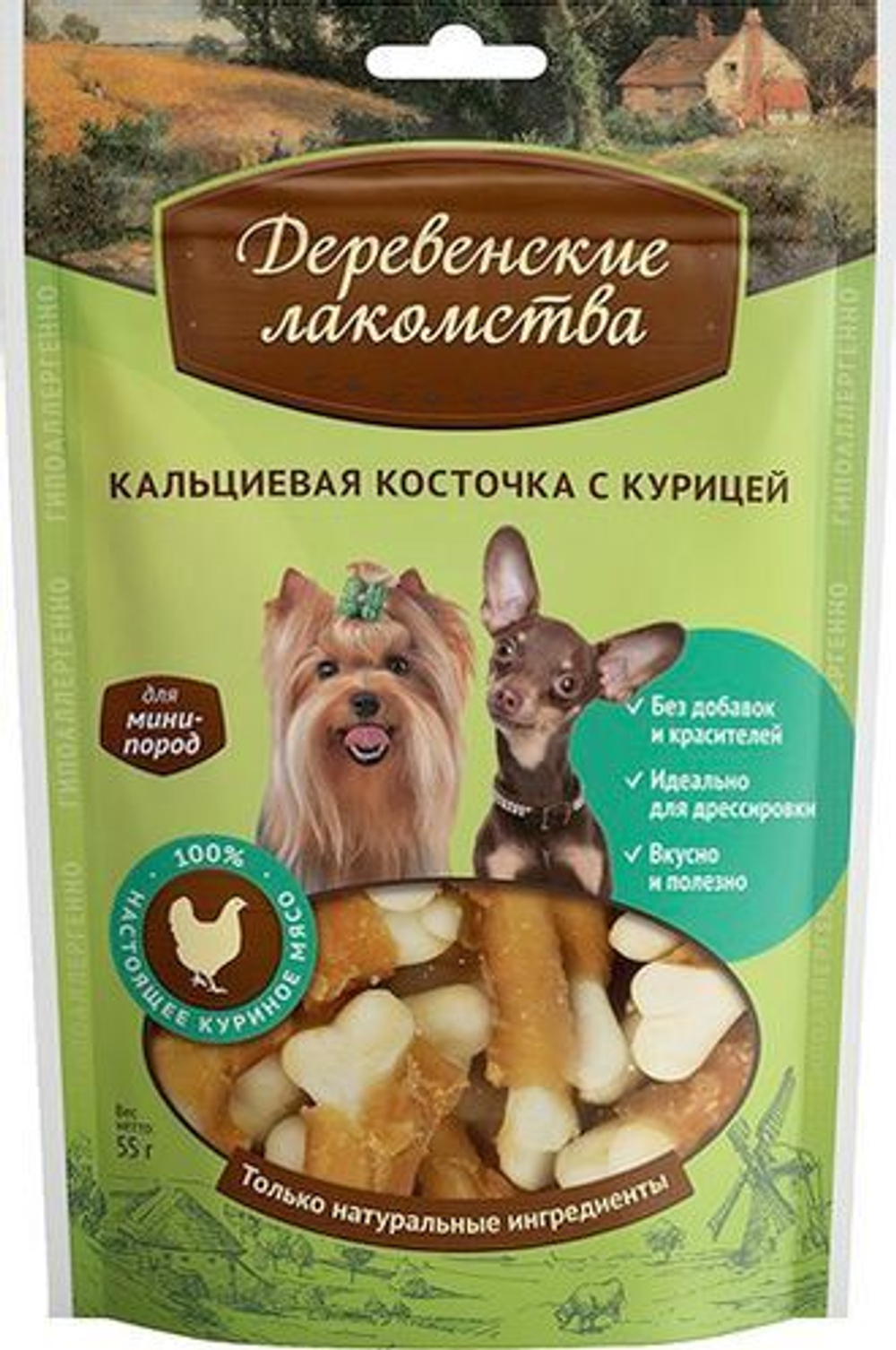 Деревенские Лакомства для мини пород Кальциевая косточка с курицей  55г