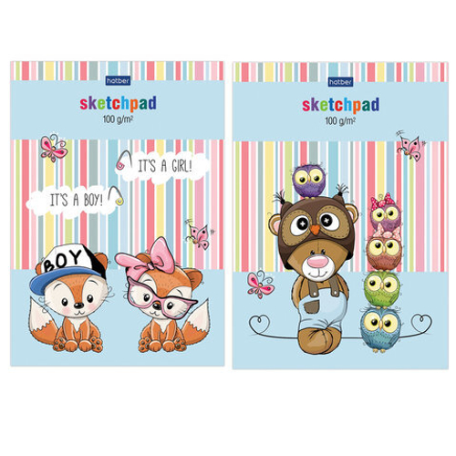 Скетчбук-блокнот 40л А5 на склейке Hatber "Мультяшки", 100г/м2, глянц. ламинация, подложка 40Б5лAк И