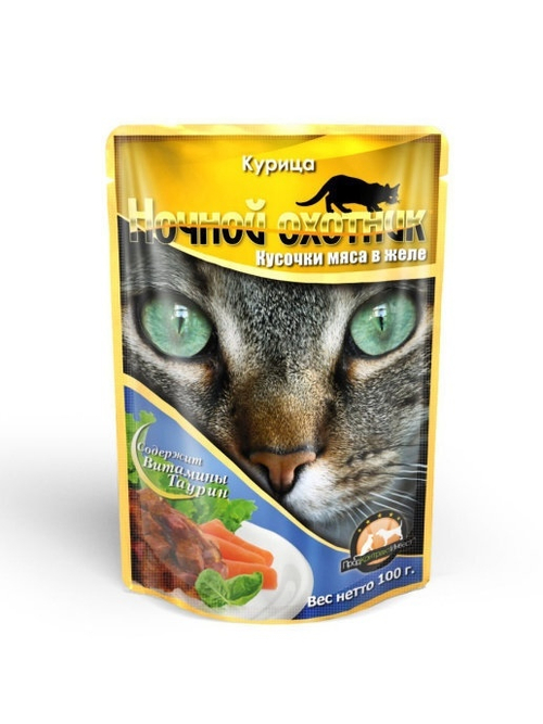 Влажный корм Ночной охотник для взрослых кошек, курица в желе, 100 г