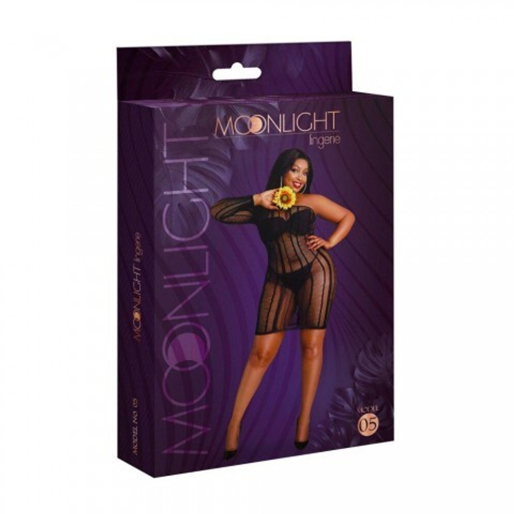 Сексуальное платье-сетка в полоску от Moonlight модель № 05 черное (plus size)