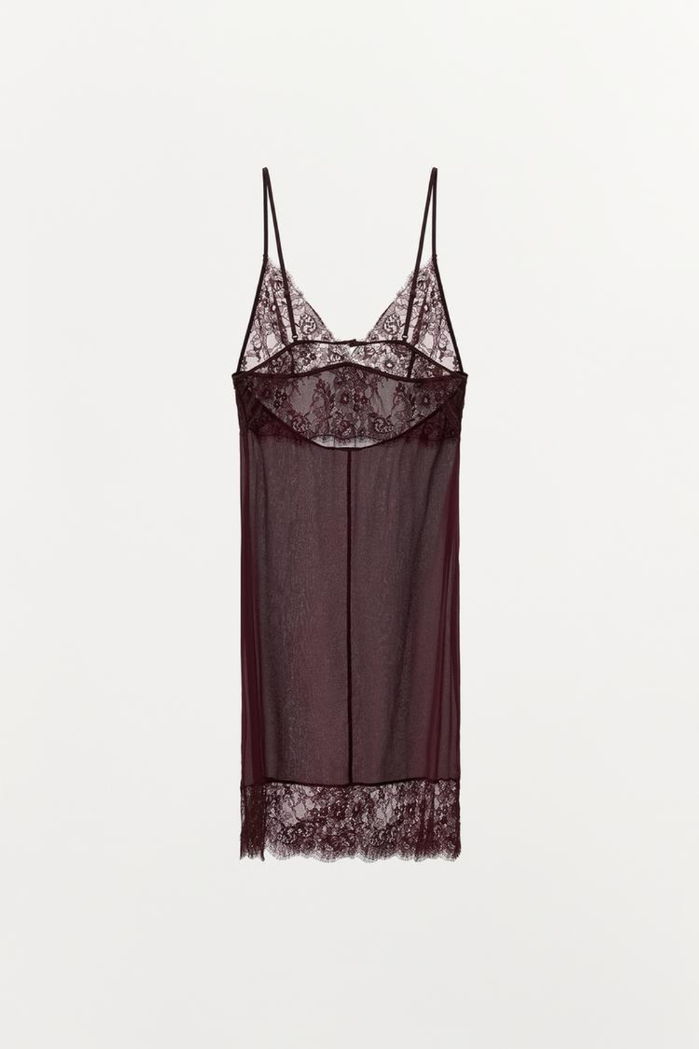 ZARA КОМБИНИРОВАННОЕ МИНИ-ПЛАТЬЕ С КРУЖЕВОМ, ТЕМНО-БОРДОВЫЙ