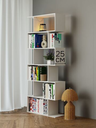 Стеллаж белый напольный Марм, из ЛДСП, в скандинавском стиле, 6 полок, 72х179 см