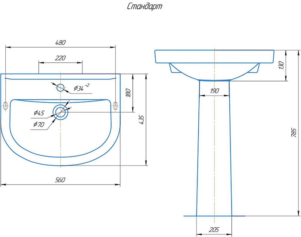 Раковина подвесная Rosa Стандарт санфарфор, белый (CS00094247)