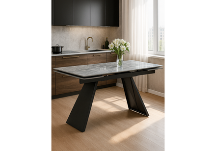 Керамический стол Woodville Хорсборо 140(200)х80х79 оробико, черный, ножки черные