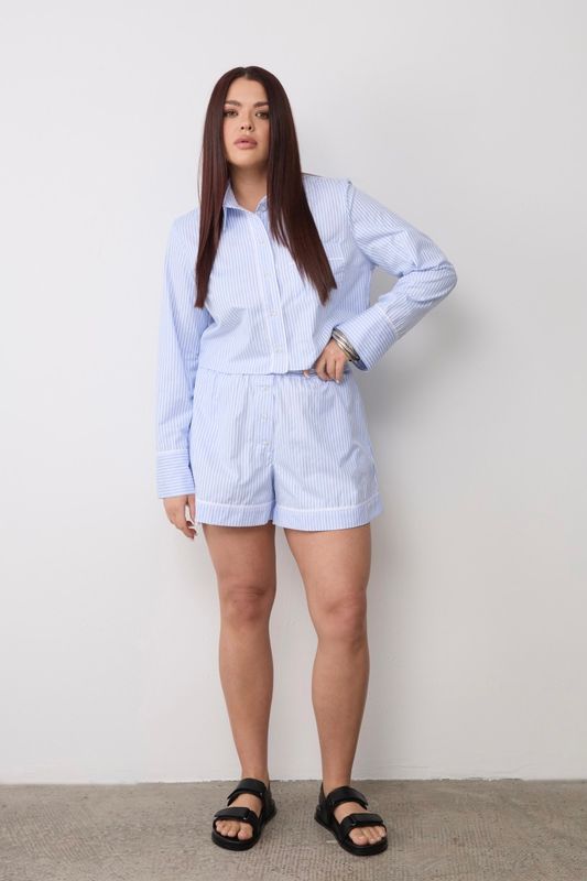 Костюм с шортами в полоску, голубой