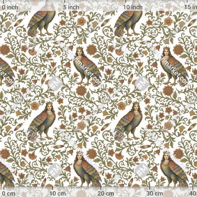 Птица сирин с цветами, винтажный сказочный стиль by YucArt 300 DPI