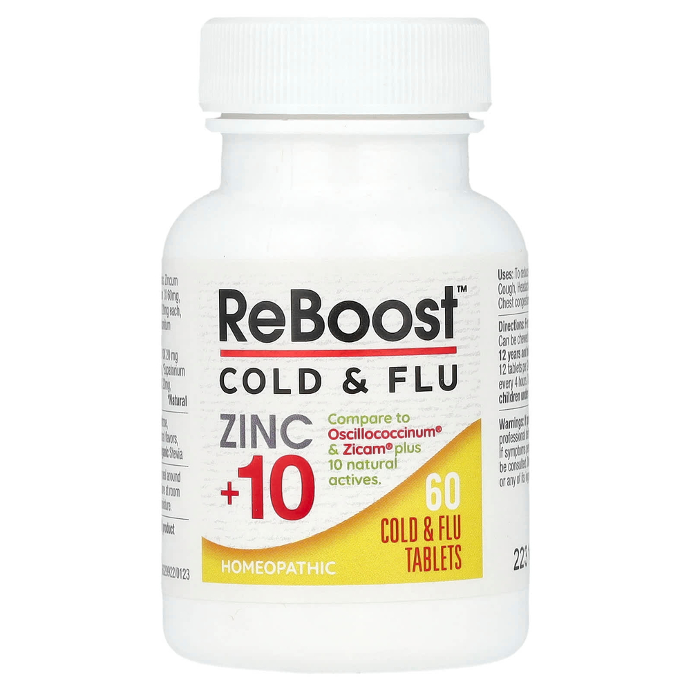 MediNatura, T-Relief, ReBoost, цинк + 10 ингредиентов, таблетки от простуды и гриппа, 60 таблеток