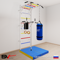 Шведская стенка Sv Sport 5446 (Турник рукоход/Брусья/Канат/Кольца/Цепь/Мешок 22кг/Мат 1м)