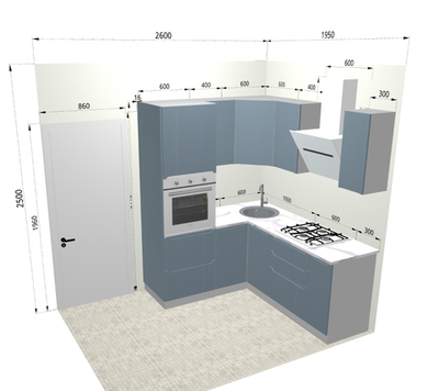 Кухня угловая с пеналом 1,6 х 1,9 в корабль