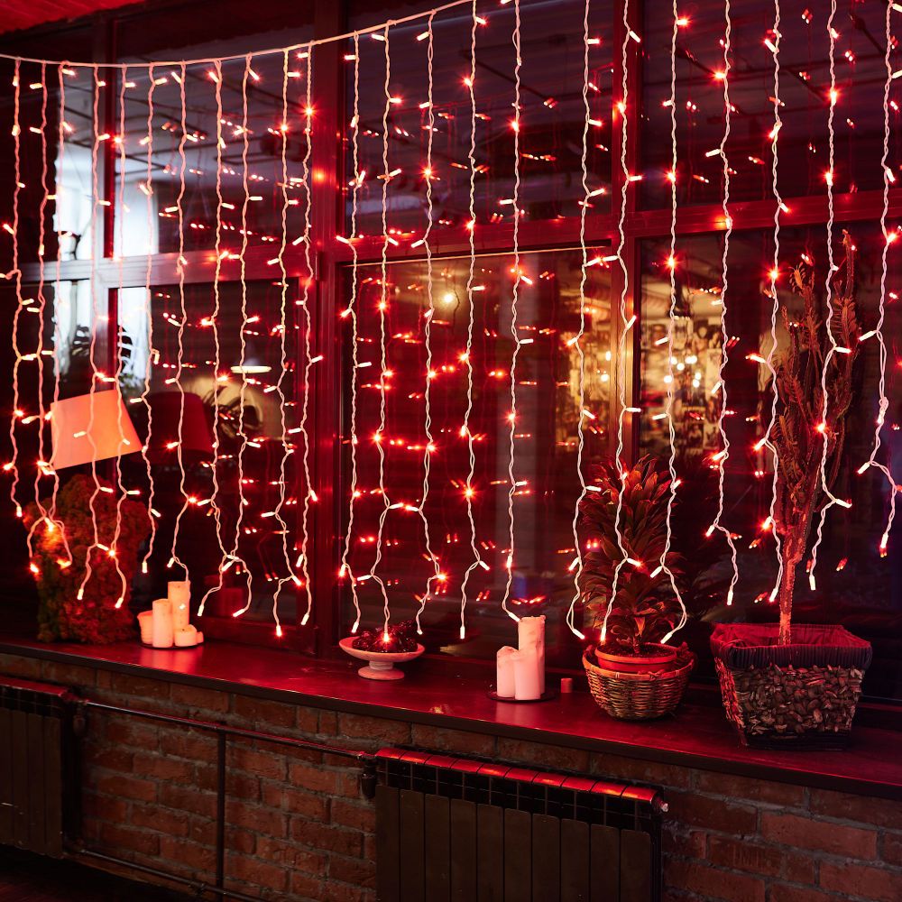 ULD-C2030-240-SWK RED IP67 Занавес светодиодный со статическим свечением. 3х2м. Соединяемый. 240 светодиодов. Красный свет. Провод белый. TM Uniel.