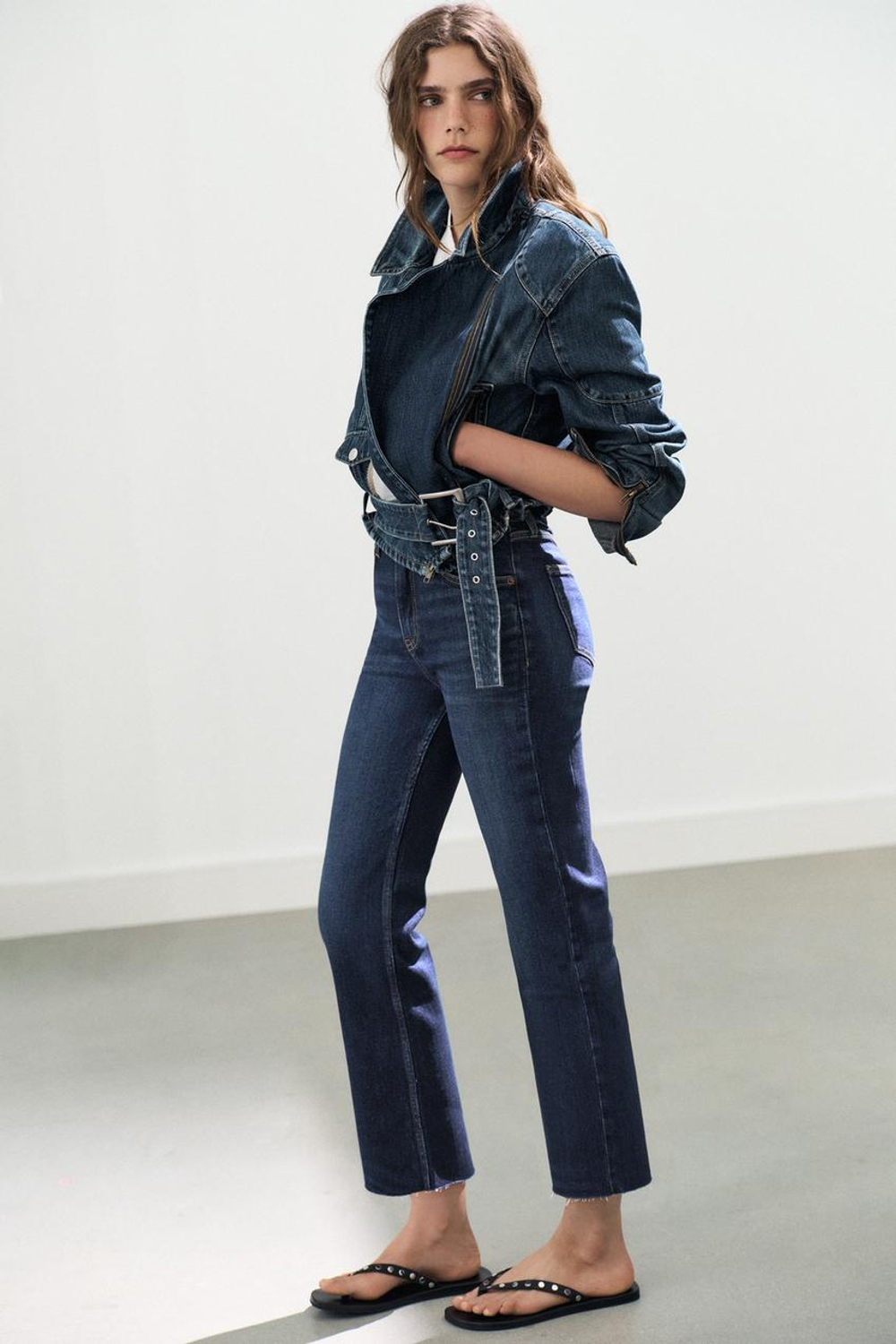 ZARA ДЖИНСЫ TRF CROPPED FLARE С ВЫСОКОЙ ПОСАДКОЙ, МОРСКОЙ СИНИЙ