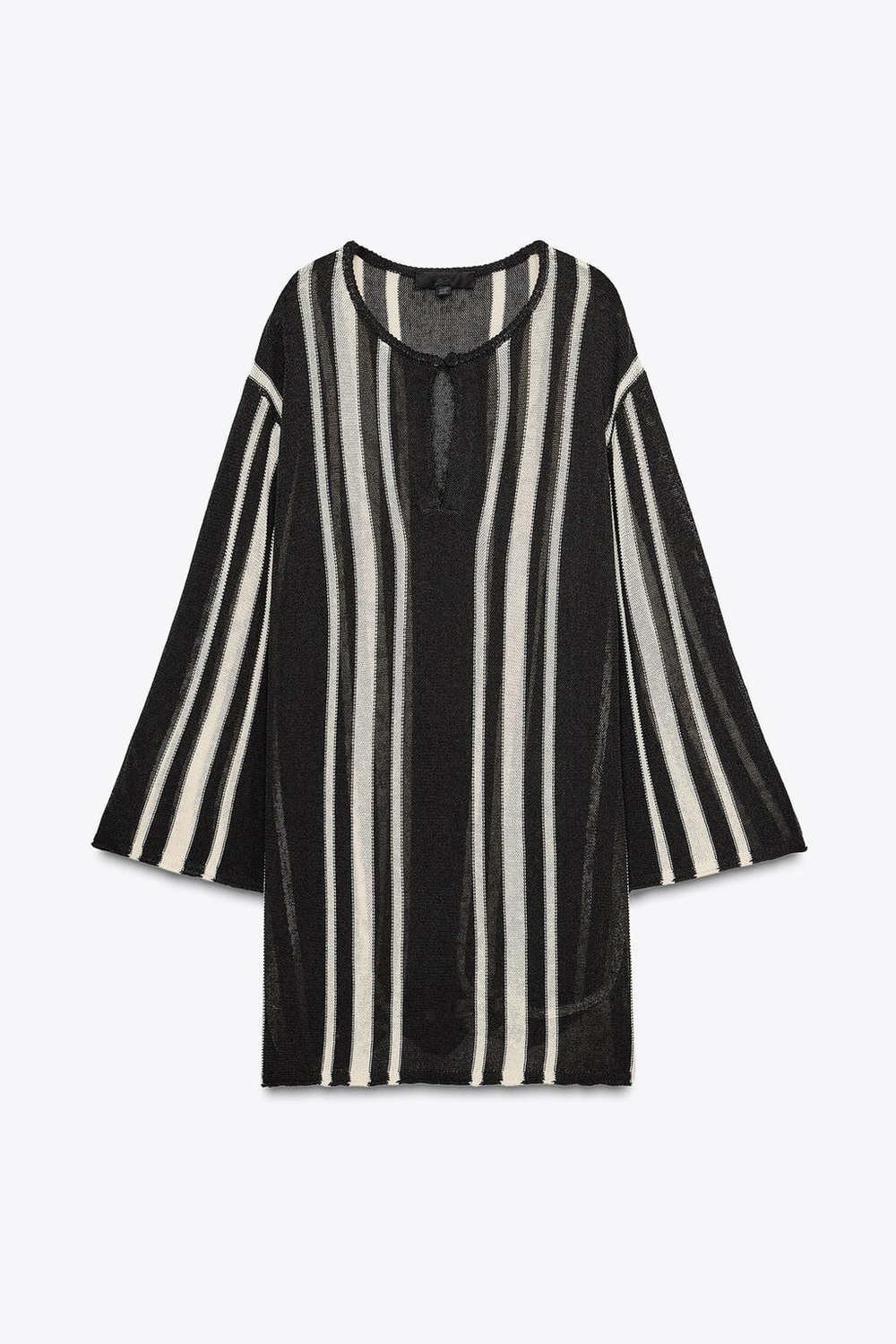 ZARA ТУНИКА ИЗ СМЕСОВОГО ЛЬНА В ПОЛОСКУ, ЧЕРНЫЙ/БЕЛЫЙ
