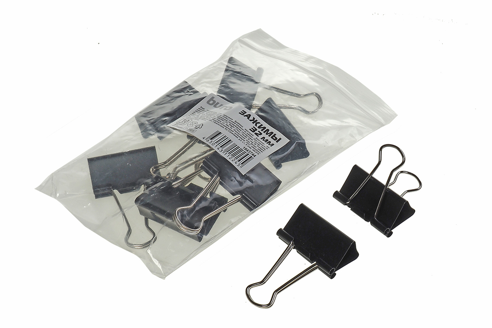 Зажим для бумаг металлический 32мм черный 10шт/уп Buro цена за шт.