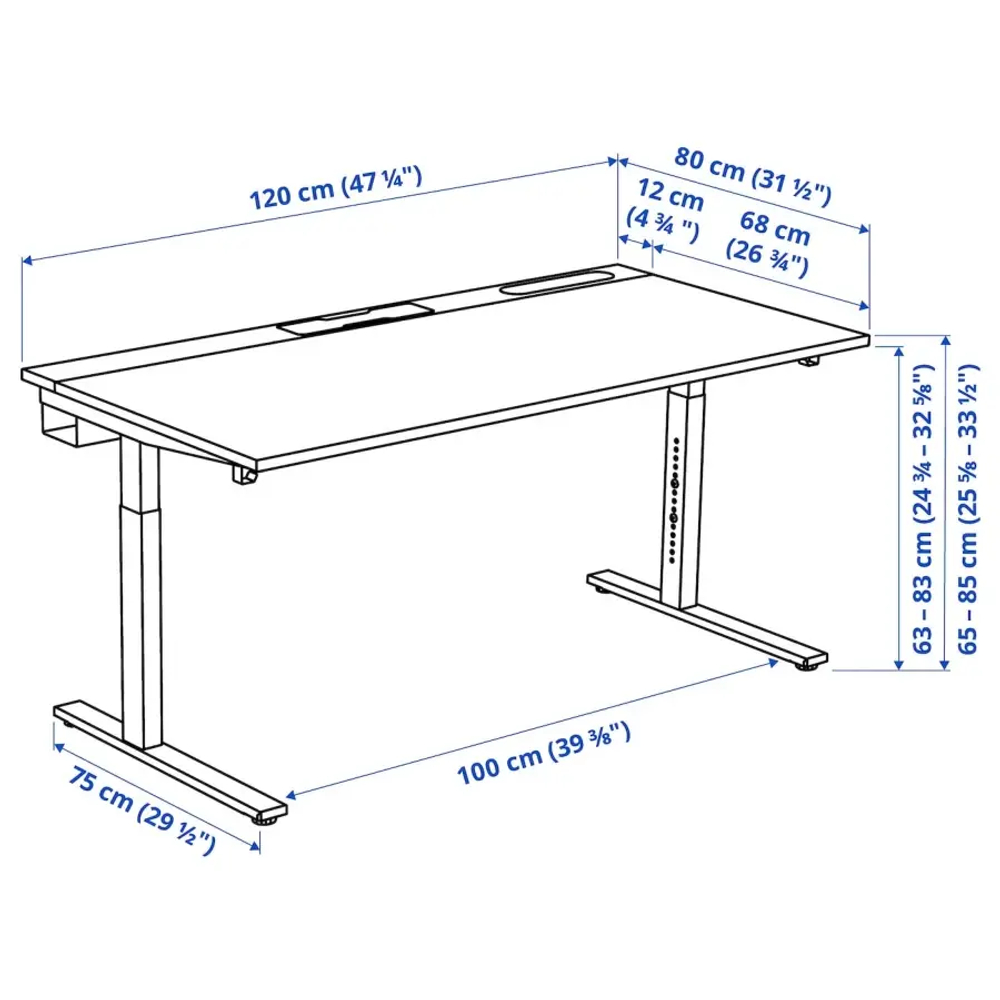 Письменный стол с регулировкой по высоте - IKEA MITTZON/МИТТЗОН ИКЕА, 120х80х65-85 см, белый