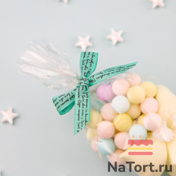 Твист лента с бантиком (бирюзовый с надписью, 8 см) 50 шт