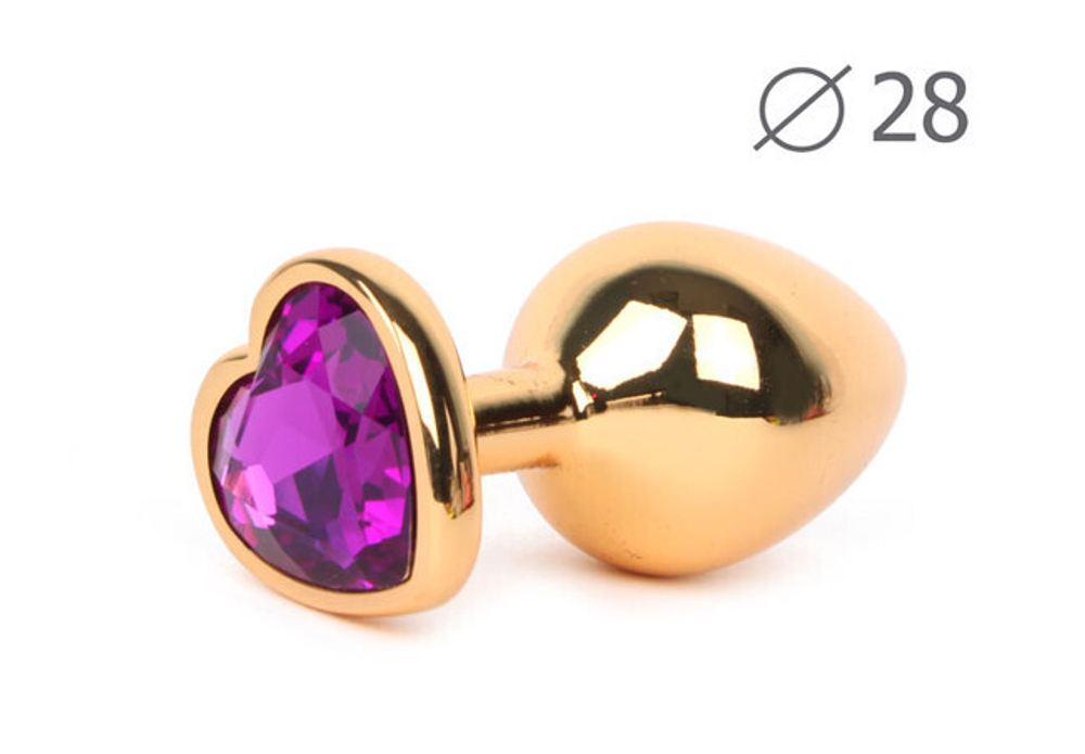 Малая золотая пробка с фиолетовым кристаллом в виде сердца Jewelry Plugs Anal, (7 см ) (Цвет: золотой с фиолетовым)